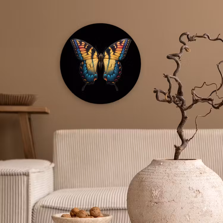 Vlinder - Kleurrijk - Speels Wandcirkel kunststof plaat 5mm dik klein -sfeer1