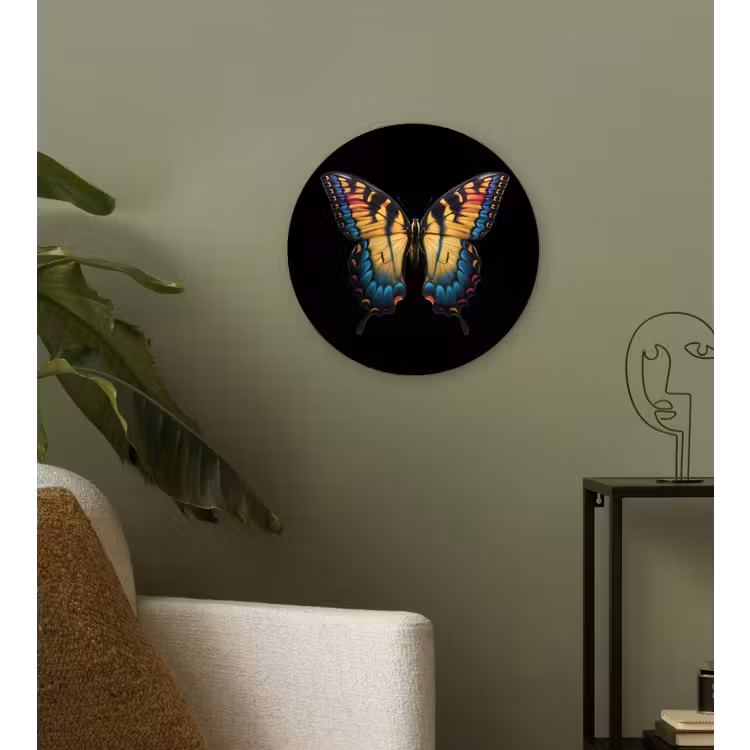 Vlinder - Kleurrijk - Speels Wandcirkel kunststof plaat 5mm dik klein -sfeer3