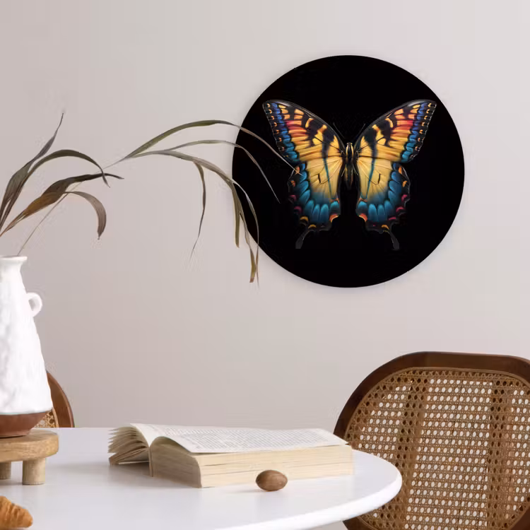 Vlinder - Kleurrijk - Speels Wandcirkel kunststof plaat 5mm dik klein -sfeer4