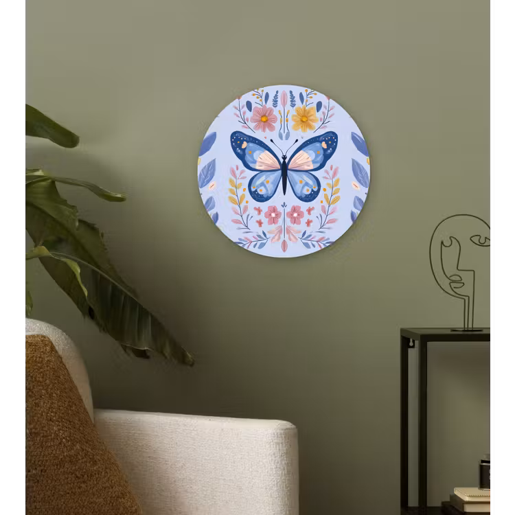 Vlinder - Lichtblauw - Sierlijk - Bloemen Wandcirkel kunststof plaat 5mm dik klein -sfeer3