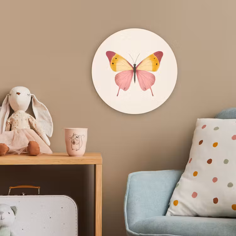 Vlinder - Illustratie - Roze Wandcirkel kunststof plaat 5mm dik klein -tsfeer1_kind