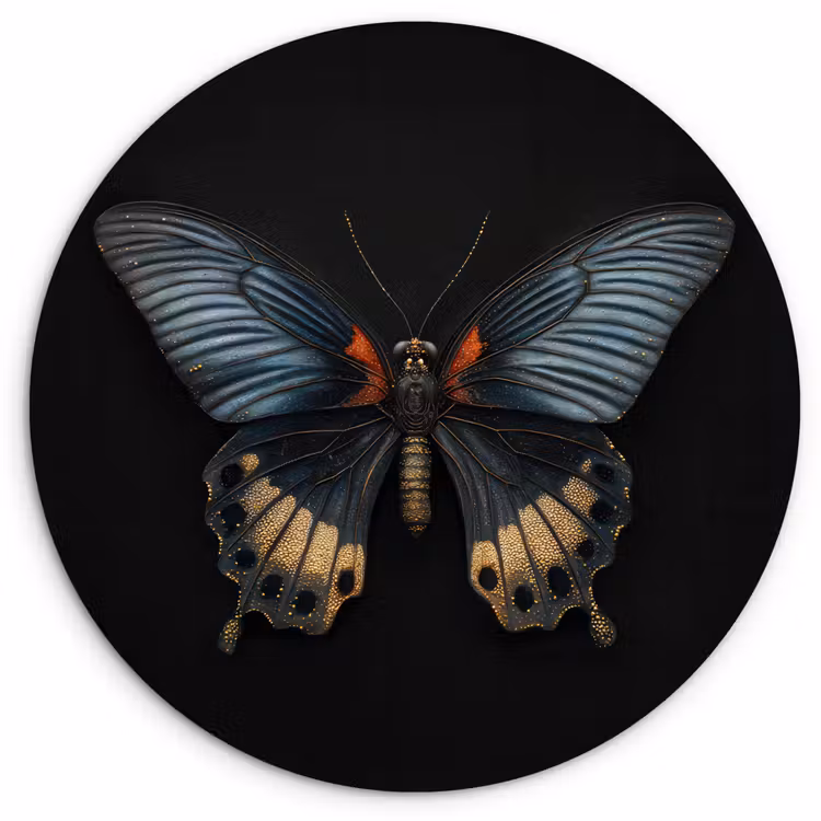 Vlinder - Metaalachtig - Geometrisch patroon Wandcirkel kunststof plaat 5mm dik klein -3d