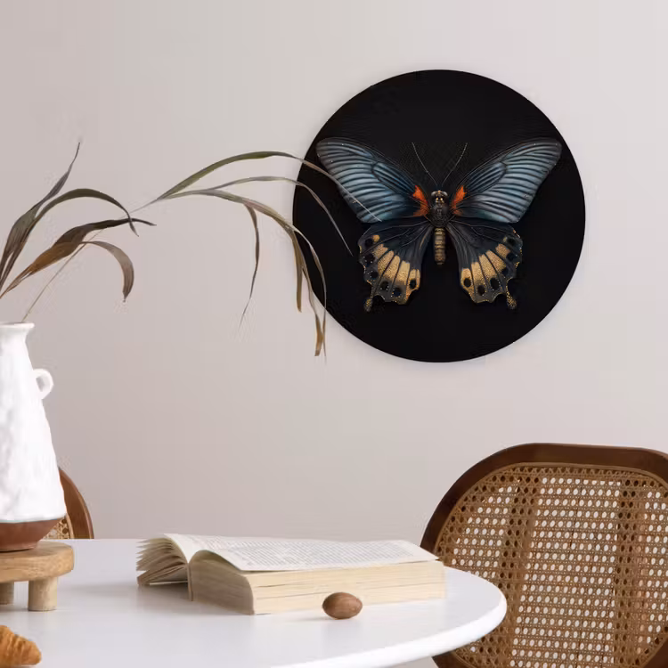 Vlinder - Metaalachtig - Geometrisch patroon Wandcirkel kunststof plaat 5mm dik klein -sfeer4