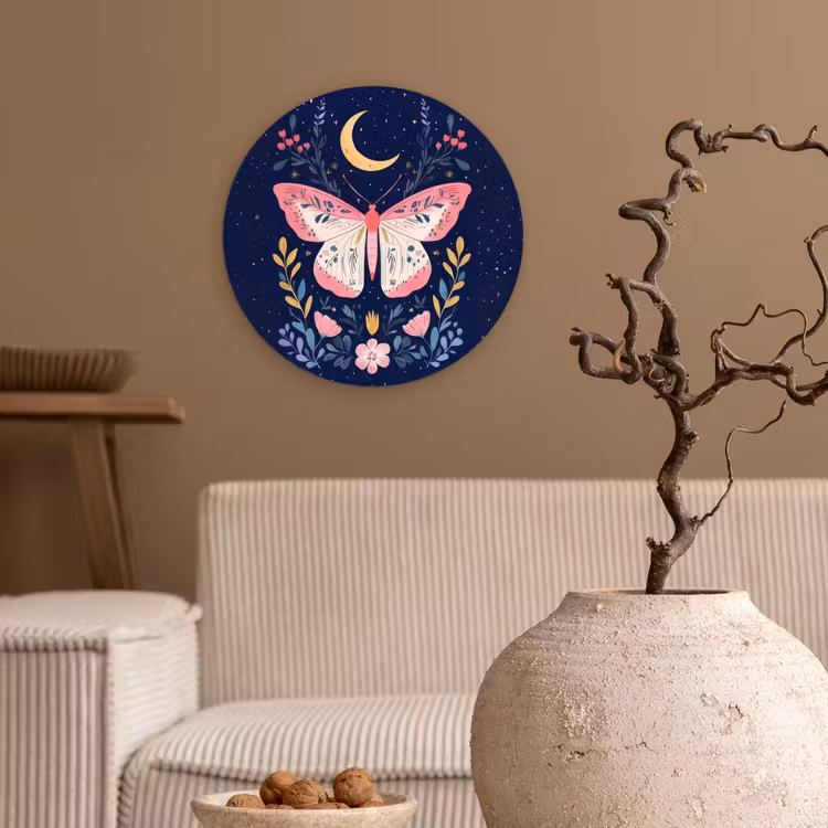 Vlinder - Maan - Bloemen - Sterrenhemel Wandcirkel kunststof plaat 5mm dik klein -sfeer1