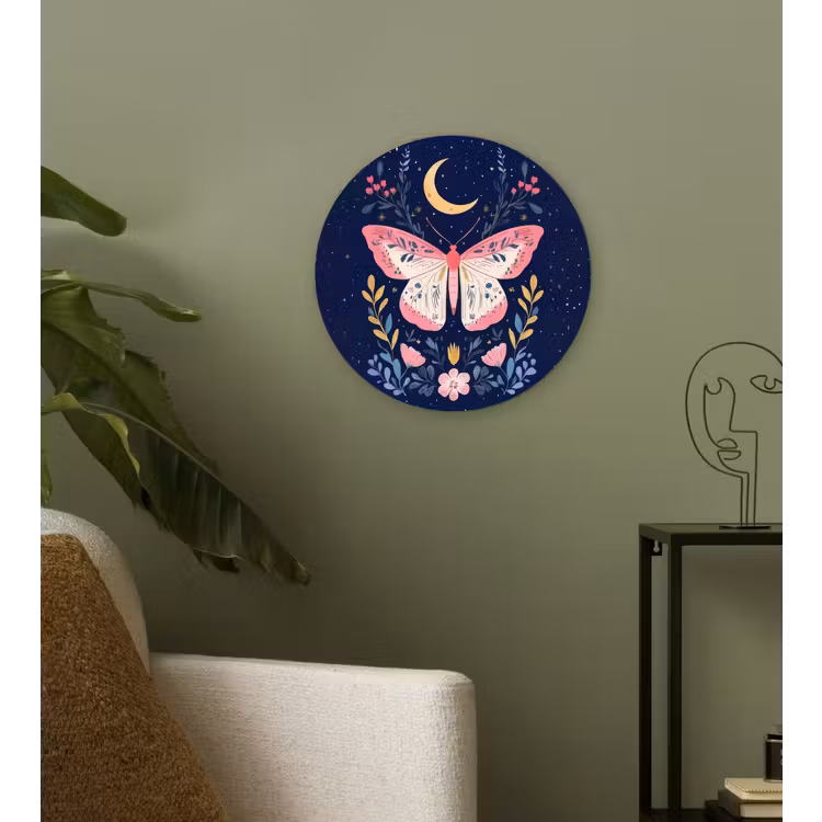 Vlinder - Maan - Bloemen - Sterrenhemel Wandcirkel kunststof plaat 5mm dik klein -sfeer3