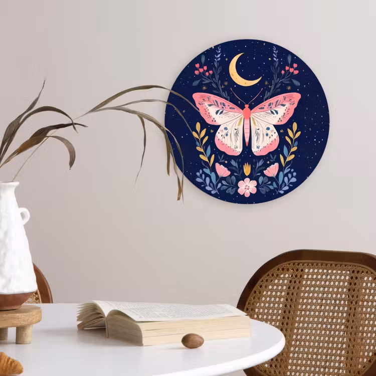Vlinder - Maan - Bloemen - Sterrenhemel Wandcirkel kunststof plaat 5mm dik klein -sfeer4