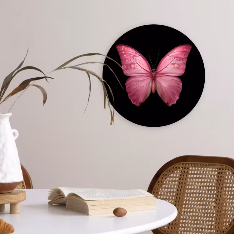Vlinder - roze - Elegant Wandcirkel kunststof plaat 5mm dik klein -sfeer4