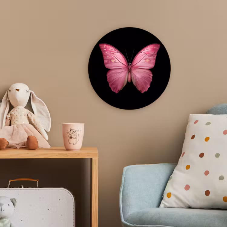 Vlinder - roze - Elegant Wandcirkel kunststof plaat 5mm dik klein -tsfeer1_kind