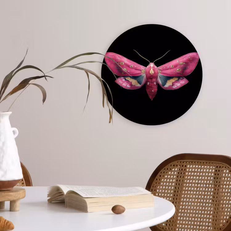 Vlinder - Roze - Nachtvlinder Wandcirkel kunststof plaat 5mm dik klein -sfeer4