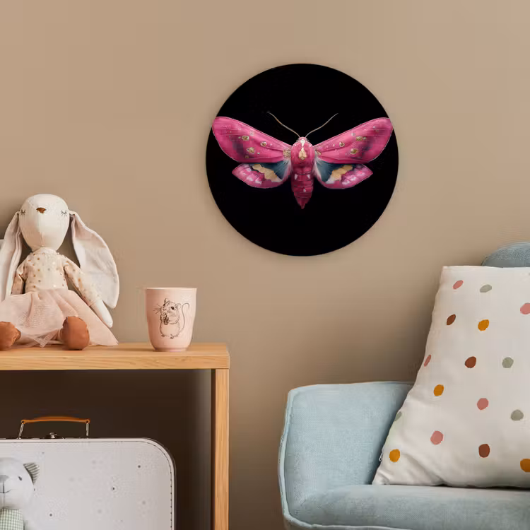 Vlinder - Roze - Nachtvlinder Wandcirkel kunststof plaat 5mm dik klein -tsfeer1_kind
