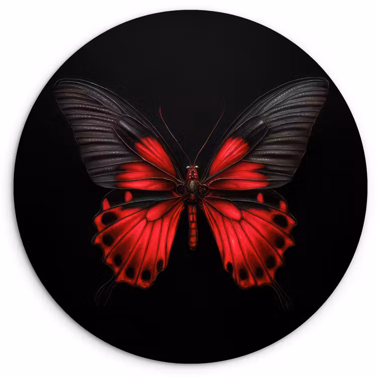 Vlinder - Rood - Contrast Wandcirkel kunststof plaat 5mm dik klein -3d