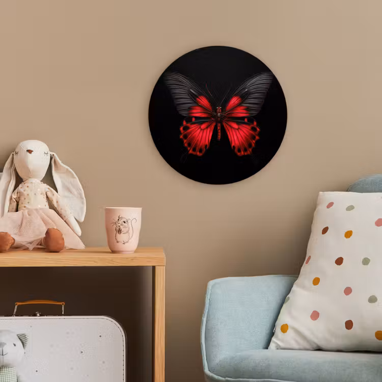 Vlinder - Rood - Contrast Wandcirkel kunststof plaat 5mm dik klein -tsfeer1_kind