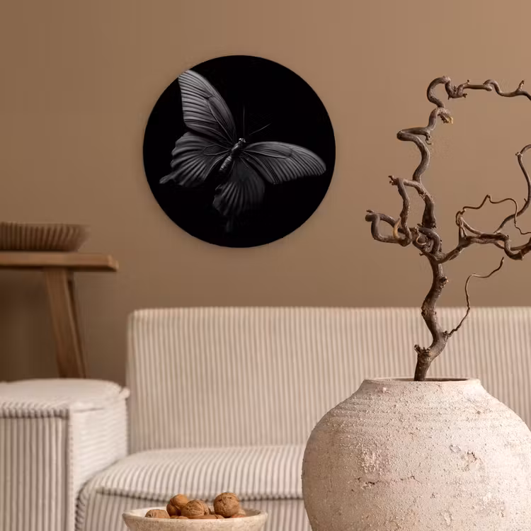 Vlinder - Zwart - Insect - Dieren Wandcirkel kunststof plaat 5mm dik klein -sfeer1