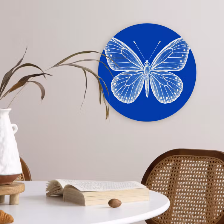 Vlinder - Wit - Getekend - Stippen Wandcirkel kunststof plaat 5mm dik klein -sfeer4