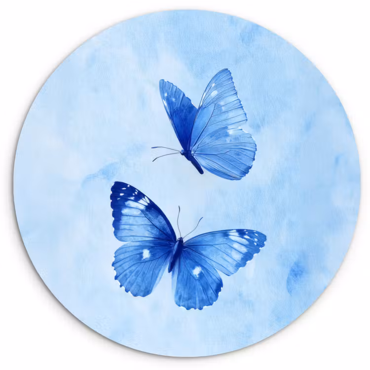 Vlinders - Sierlijk - Blauw Wandcirkel kunststof plaat 5mm dik klein -3d