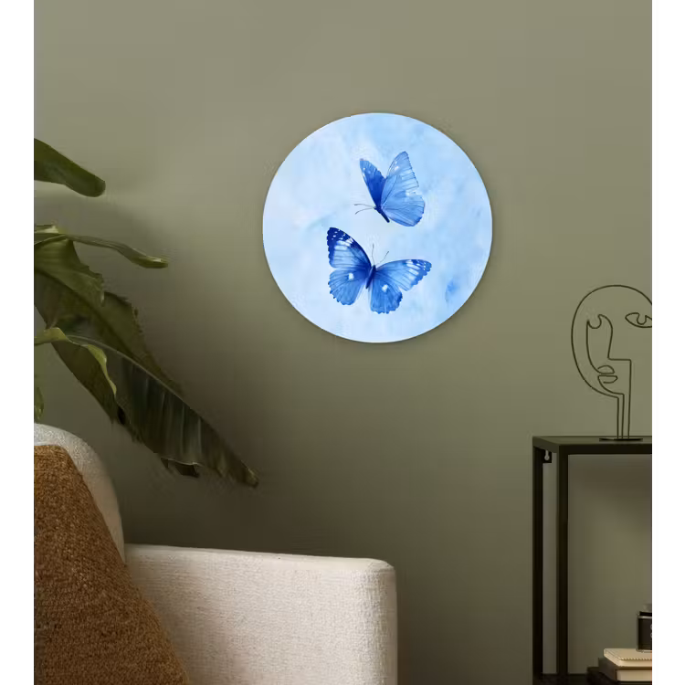Vlinders - Sierlijk - Blauw Wandcirkel kunststof plaat 5mm dik klein -sfeer3