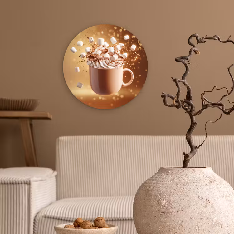 Chocomelk - Drinken - Warm - Bruin Wandcirkel kunststof plaat 5mm dik klein -sfeer1