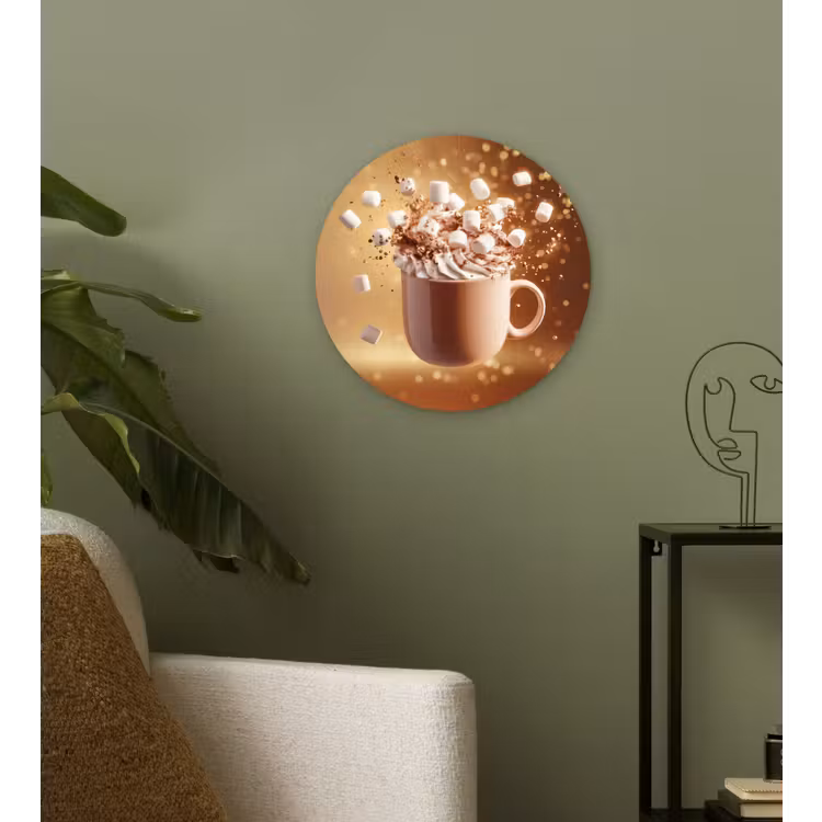 Chocomelk - Drinken - Warm - Bruin Wandcirkel kunststof plaat 5mm dik klein -sfeer3