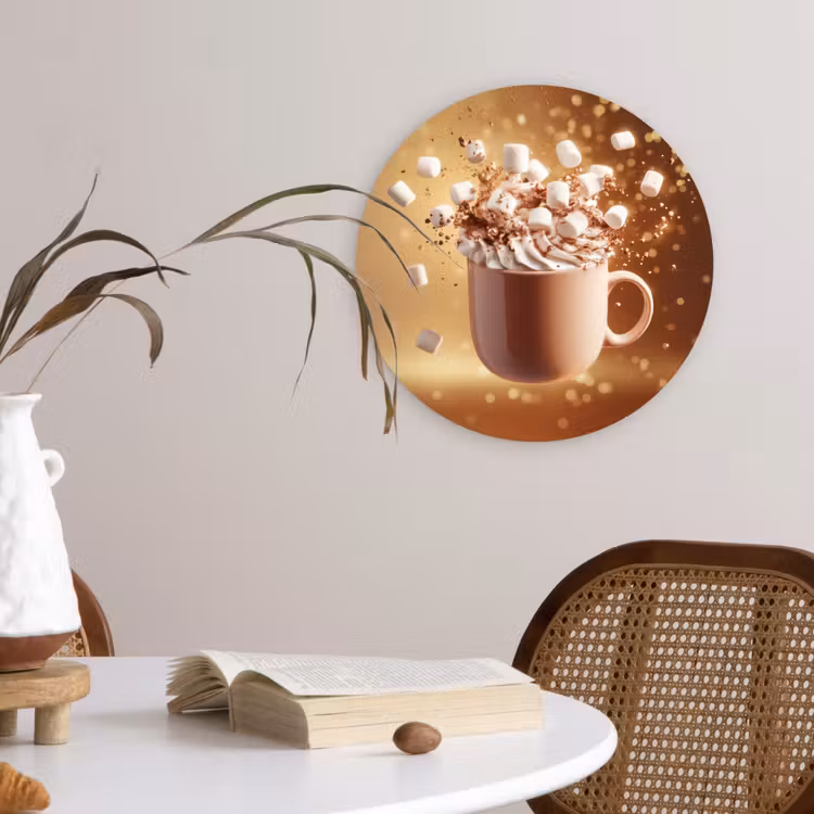 Chocomelk - Drinken - Warm - Bruin Wandcirkel kunststof plaat 5mm dik klein -sfeer4