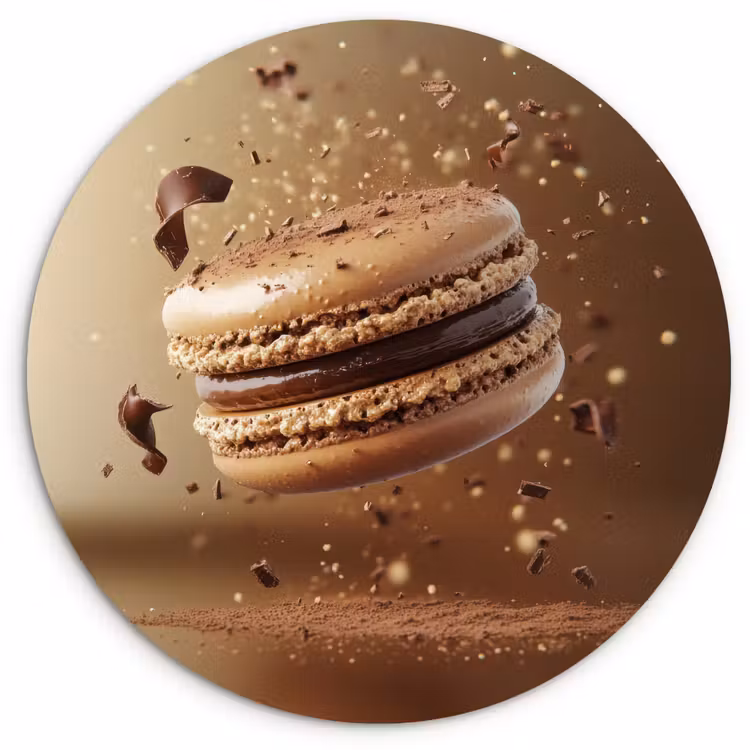 Chocolade - Macarons - Eten - Snoep Wandcirkel kunststof plaat 5mm dik klein -3d