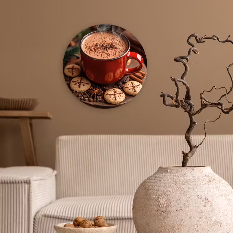Chocolademelk - Mok - Winter - Kerst - Gezelligheid Wandcirkel kunststof plaat 5mm dik klein -sfeer1