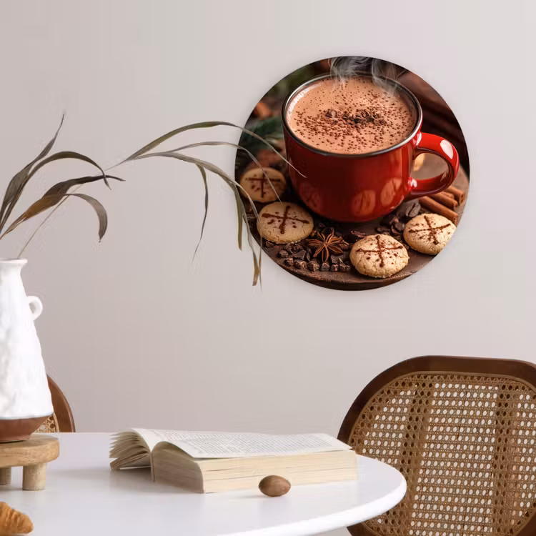 Chocolademelk - Mok - Winter - Kerst - Gezelligheid Wandcirkel kunststof plaat 5mm dik klein -sfeer4