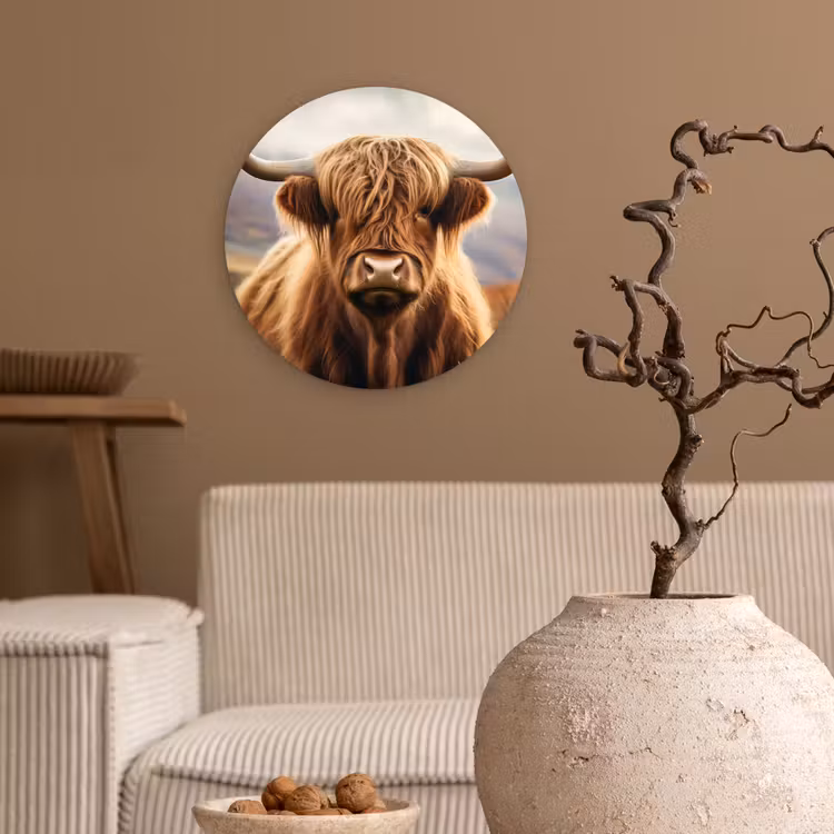 Schotse hooglander - Landschap - Dier Wandcirkel kunststof plaat 5mm dik klein -sfeer1