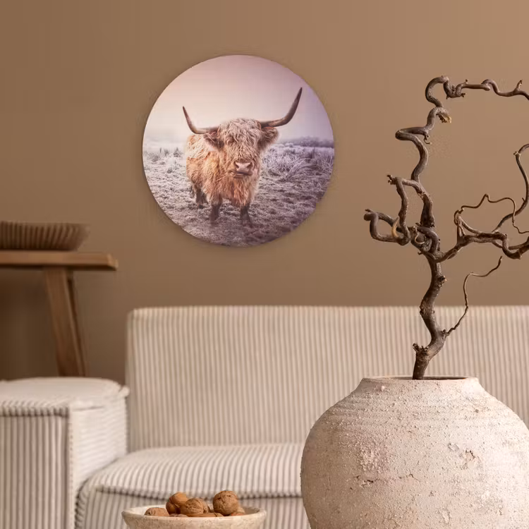 Schotse hooglanders - Licht - Lucht - Natuur Wandcirkel kunststof plaat 5mm dik klein -sfeer1