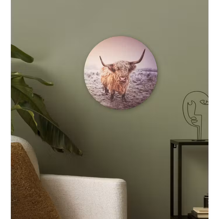 Schotse hooglanders - Licht - Lucht - Natuur Wandcirkel kunststof plaat 5mm dik klein -sfeer3