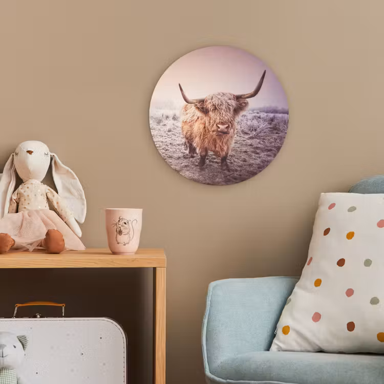 Schotse hooglanders - Licht - Lucht - Natuur Wandcirkel kunststof plaat 5mm dik klein -tsfeer1_kind