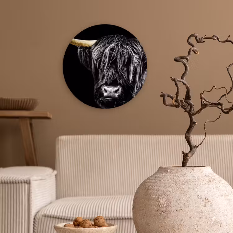 Schotse hooglander - Goud - Vacht - Dieren - Koe Wandcirkel kunststof plaat 5mm dik klein -sfeer1