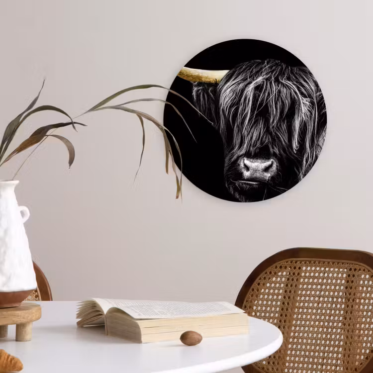 Schotse hooglander - Goud - Vacht - Dieren - Koe Wandcirkel kunststof plaat 5mm dik klein -sfeer4