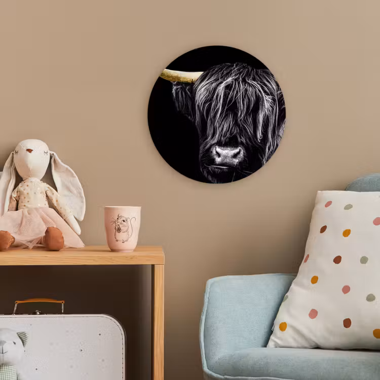 Schotse hooglander - Goud - Vacht - Dieren - Koe Wandcirkel kunststof plaat 5mm dik klein -tsfeer1_kind