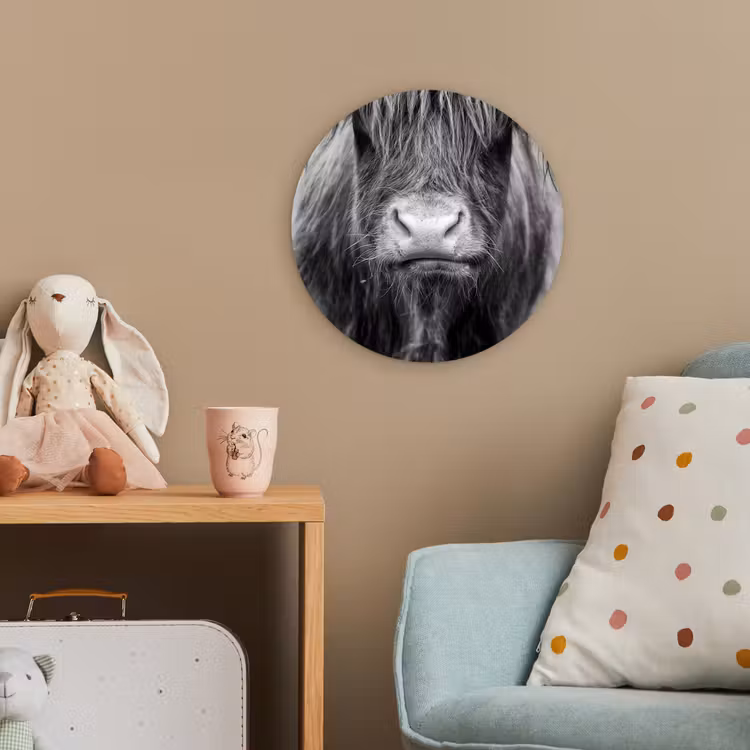 Schotse hooglander - Koe - Zwart - Wit - Dieren Wandcirkel kunststof plaat 5mm dik klein -tsfeer1_kind
