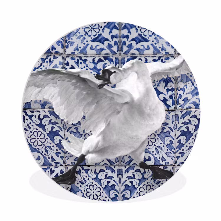 Zwaan - Kunst - Delfts blauw - Schilderij - Oude meesters Wandcirkel kunststof plaat 5mm dik klein -3d