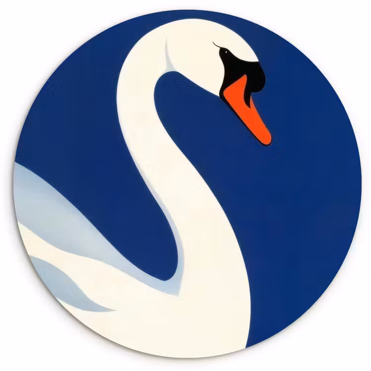 Zwaan - Wit - Snavel - Illustratie Wandcirkel kunststof plaat 5mm dik klein -3d