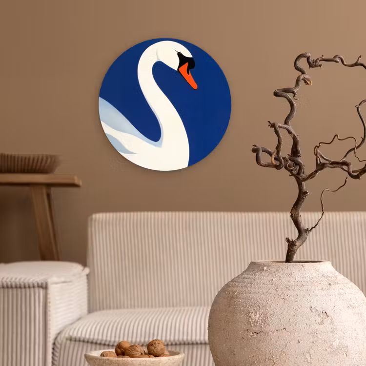 Zwaan - Wit - Snavel - Illustratie Wandcirkel kunststof plaat 5mm dik klein -sfeer1