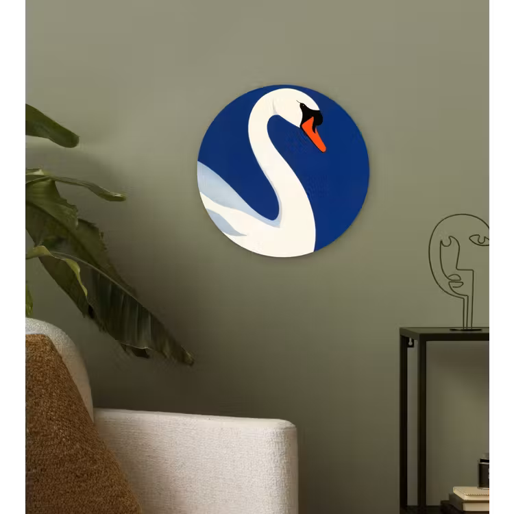 Zwaan - Wit - Snavel - Illustratie Wandcirkel kunststof plaat 5mm dik klein -sfeer3