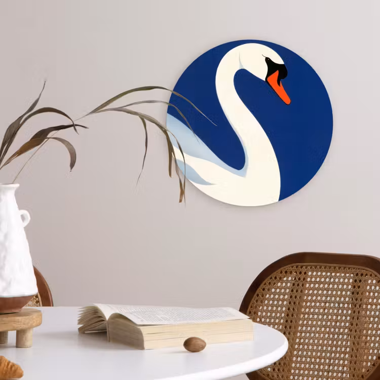 Zwaan - Wit - Snavel - Illustratie Wandcirkel kunststof plaat 5mm dik klein -sfeer4