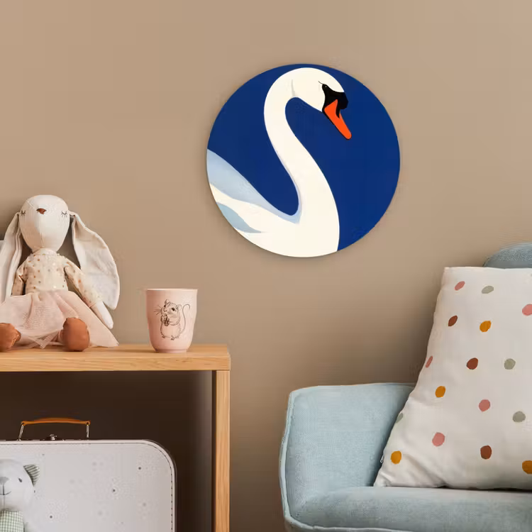 Zwaan - Wit - Snavel - Illustratie Wandcirkel kunststof plaat 5mm dik klein -tsfeer1_kind