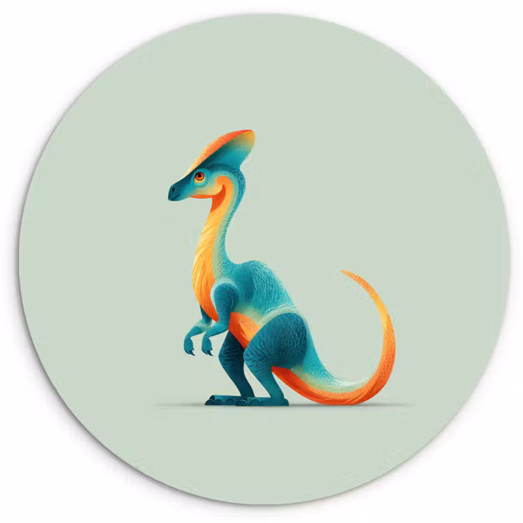 Staart - Dino - Minimalistisch - Blauw Wandcirkel kunststof plaat 5mm dik klein -3d