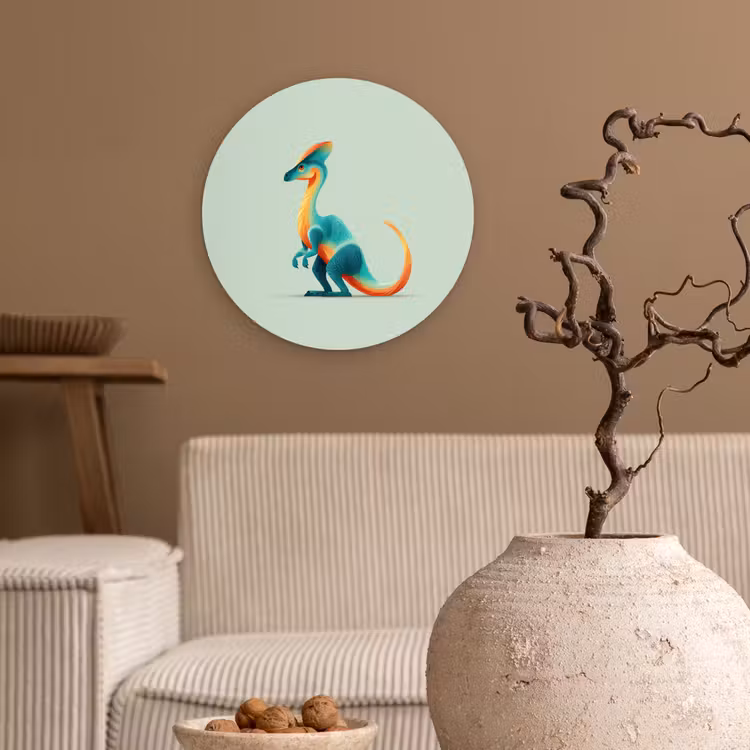 Staart - Dino - Minimalistisch - Blauw Wandcirkel kunststof plaat 5mm dik klein -sfeer1