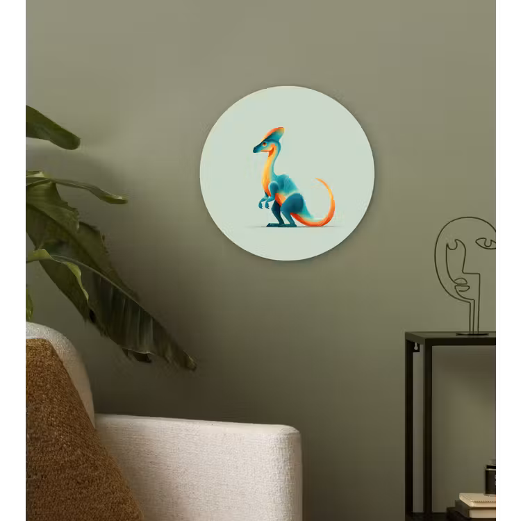 Staart - Dino - Minimalistisch - Blauw Wandcirkel kunststof plaat 5mm dik klein -sfeer3