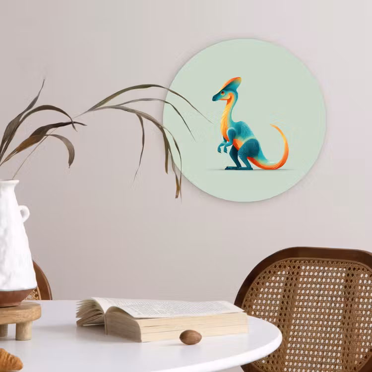 Staart - Dino - Minimalistisch - Blauw Wandcirkel kunststof plaat 5mm dik klein -sfeer4