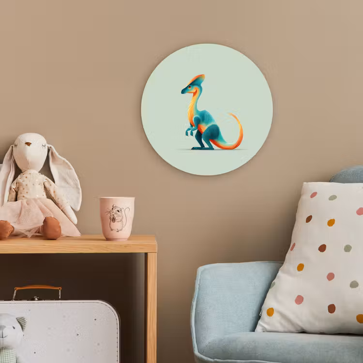 Staart - Dino - Minimalistisch - Blauw Wandcirkel kunststof plaat 5mm dik klein -tsfeer1_kind