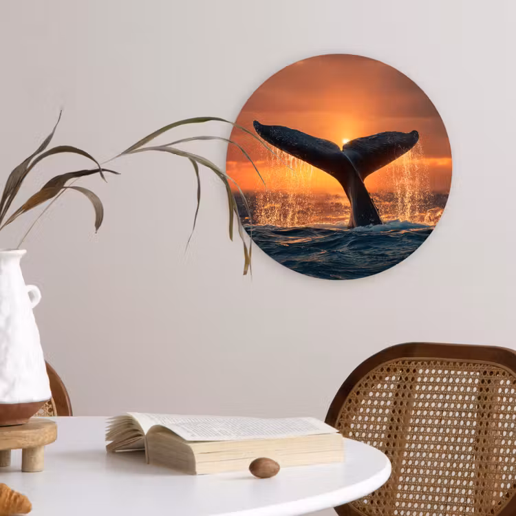 Walvis staart - Water - Zonsondergang Wandcirkel kunststof plaat 5mm dik klein -sfeer4