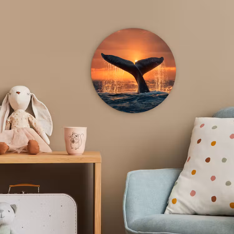 Walvis staart - Water - Zonsondergang Wandcirkel kunststof plaat 5mm dik klein -tsfeer1_kind