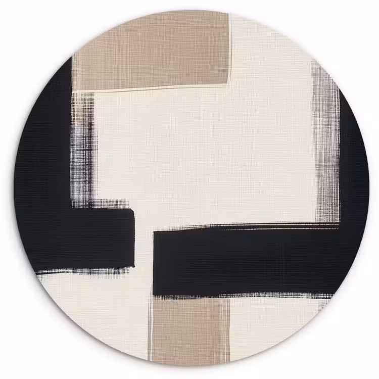Zwart - Abstract - Japandi Wandcirkel kunststof plaat 5mm dik klein -3d