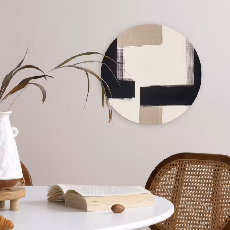 Zwart - Abstract - Japandi Wandcirkel kunststof plaat 5mm dik klein -sfeer4