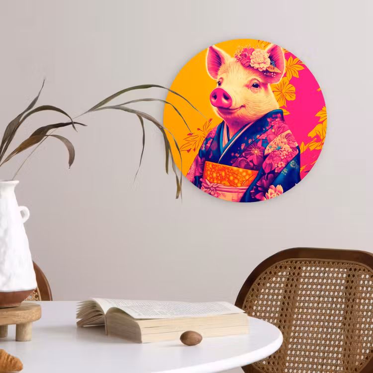 Varken - Bloemkroon - Kimono - Abstract Wandcirkel kunststof plaat 5mm dik klein -sfeer4